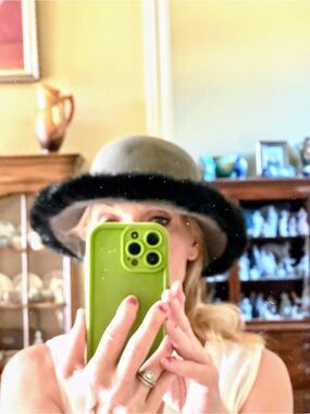 dennis basso Gray Wool Cloche Hat with Black Fur Trim
